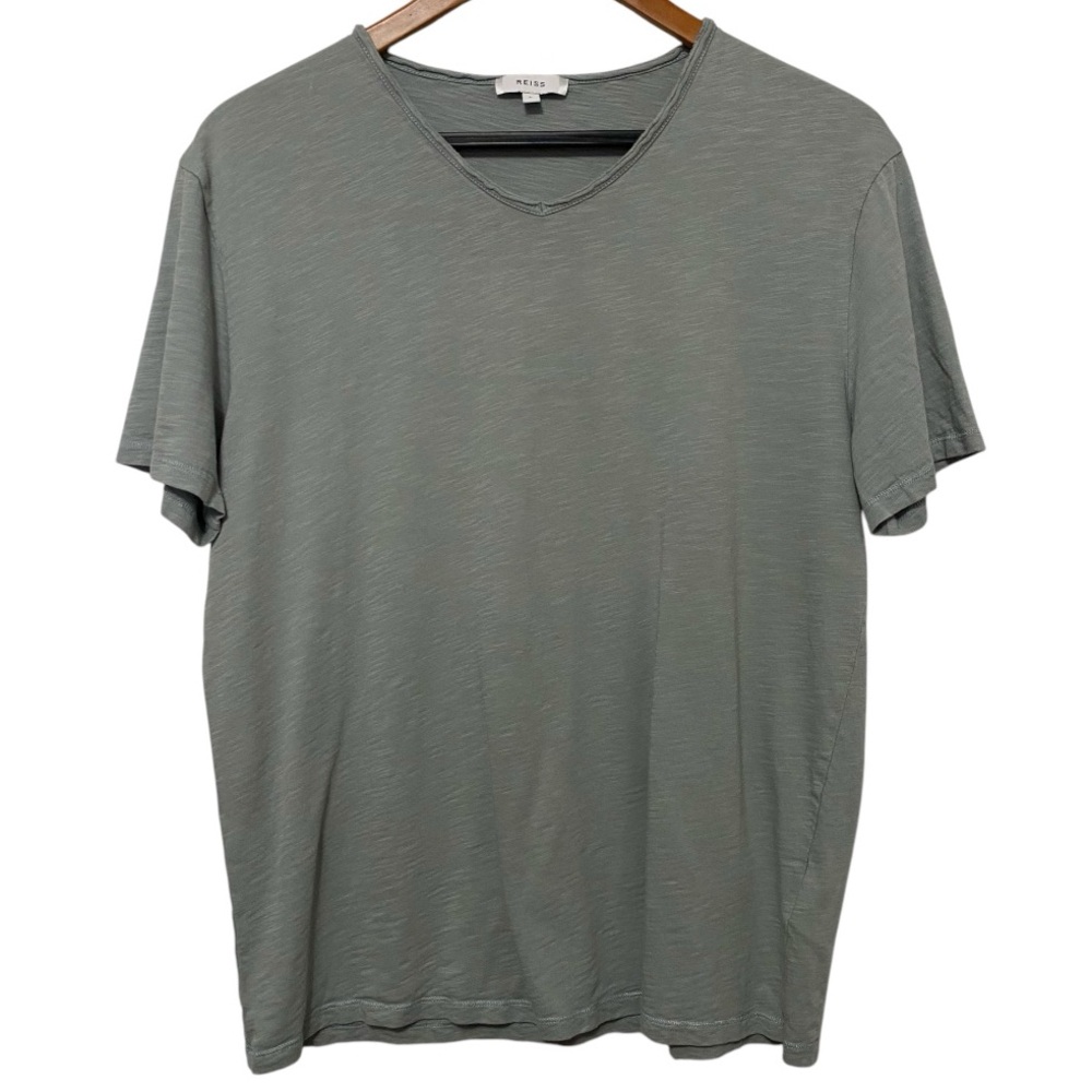 REISS V-Neck Grey Cotton T-Shirt Womens Size Large Minimalist Quite Luxury